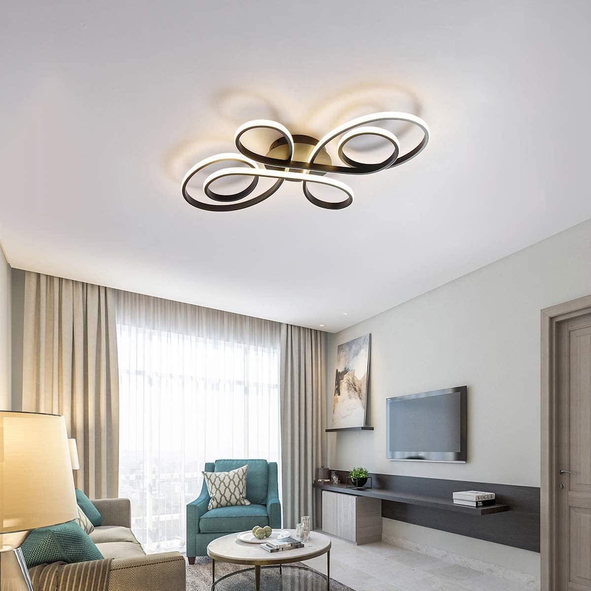 UMEILUCE Modern Ceiling light LED Semi Flush Mount Lighting Novelty Chic Close to Ceiling Fixture Lamp Black Painting Dimmable with Remote Control for Living Room Dining Room Bedroom Kichten Kids Room