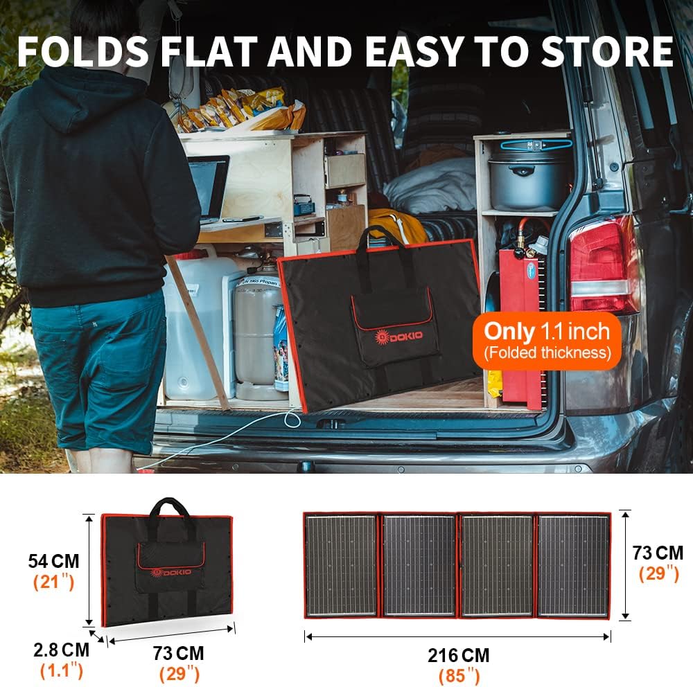 DOKIO 220w 18v Foldable Solar Panel Kit (Lightweight 9lb) Monocrystalline Solar Cell with Controller 2 USB Outputs to Charge 12 Volts Batteries /Power Station ( AGM Lifepo4 Jackery) RV Camping Marine