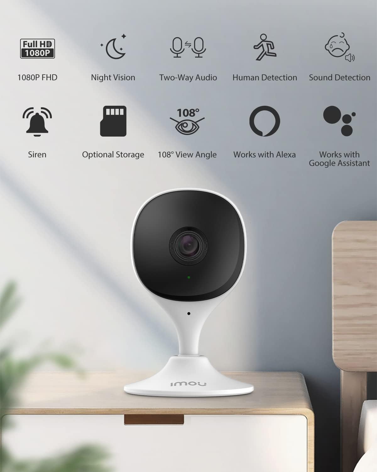 Imou Home Security Camera 2 Pack 1080P Baby Monitor with Night Vision, 2-Way Audio, Human Detection, Sound Detection, WiFi Indoor Camera Dog Cam with App, Work with Alexa and Google Assistant Pack of 2