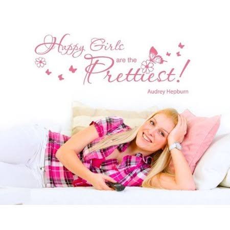 Happy Girls Are The Prettiest! Wall Decal - Wall Decal, Sticker, Mural Vinyl Art Home Decor, Quotes and Sayings - 2715 - Lilac,