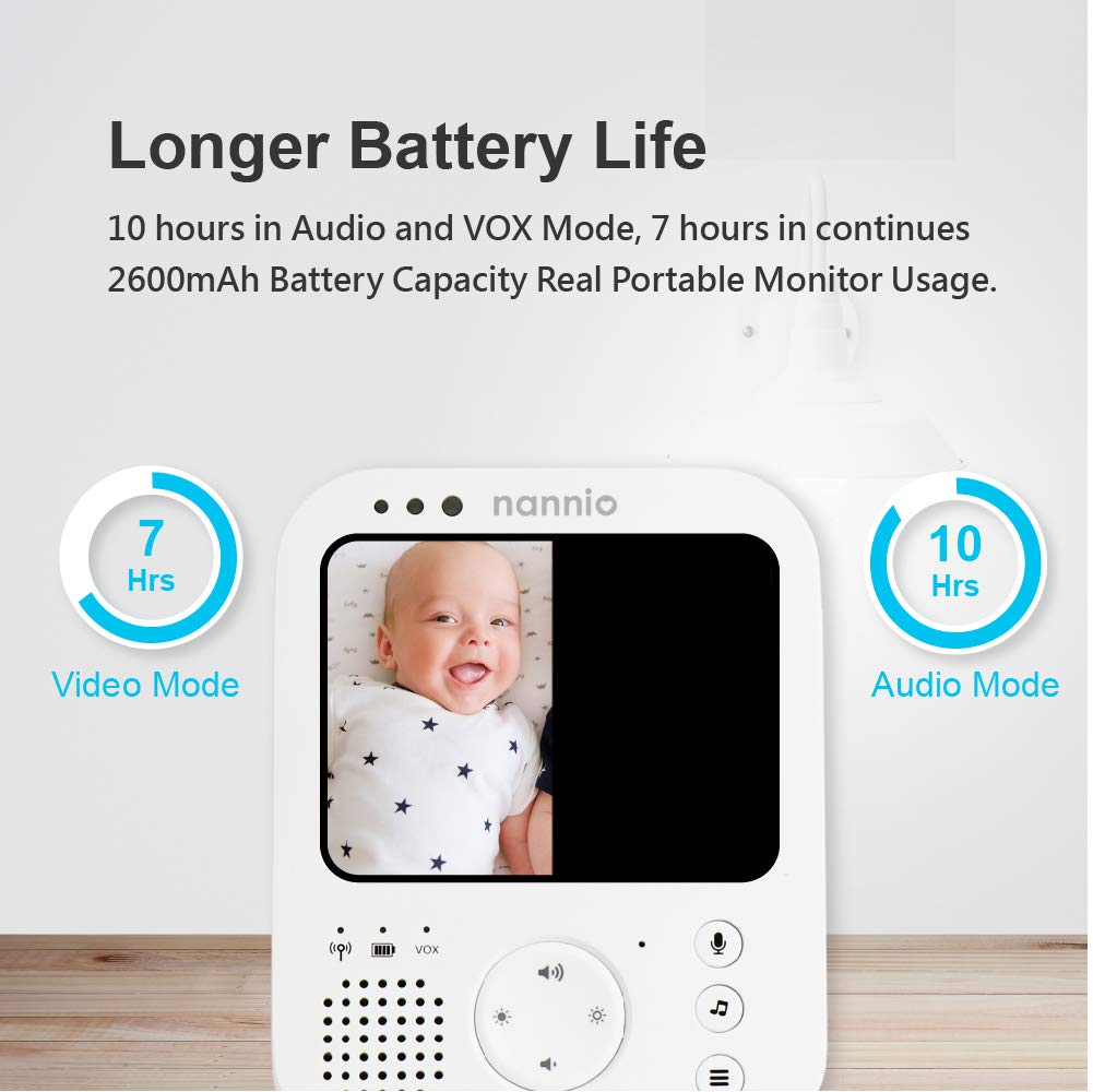 nannio Hero3 Video Baby Monitor with Night Light & Vibration Assistant, 3.5