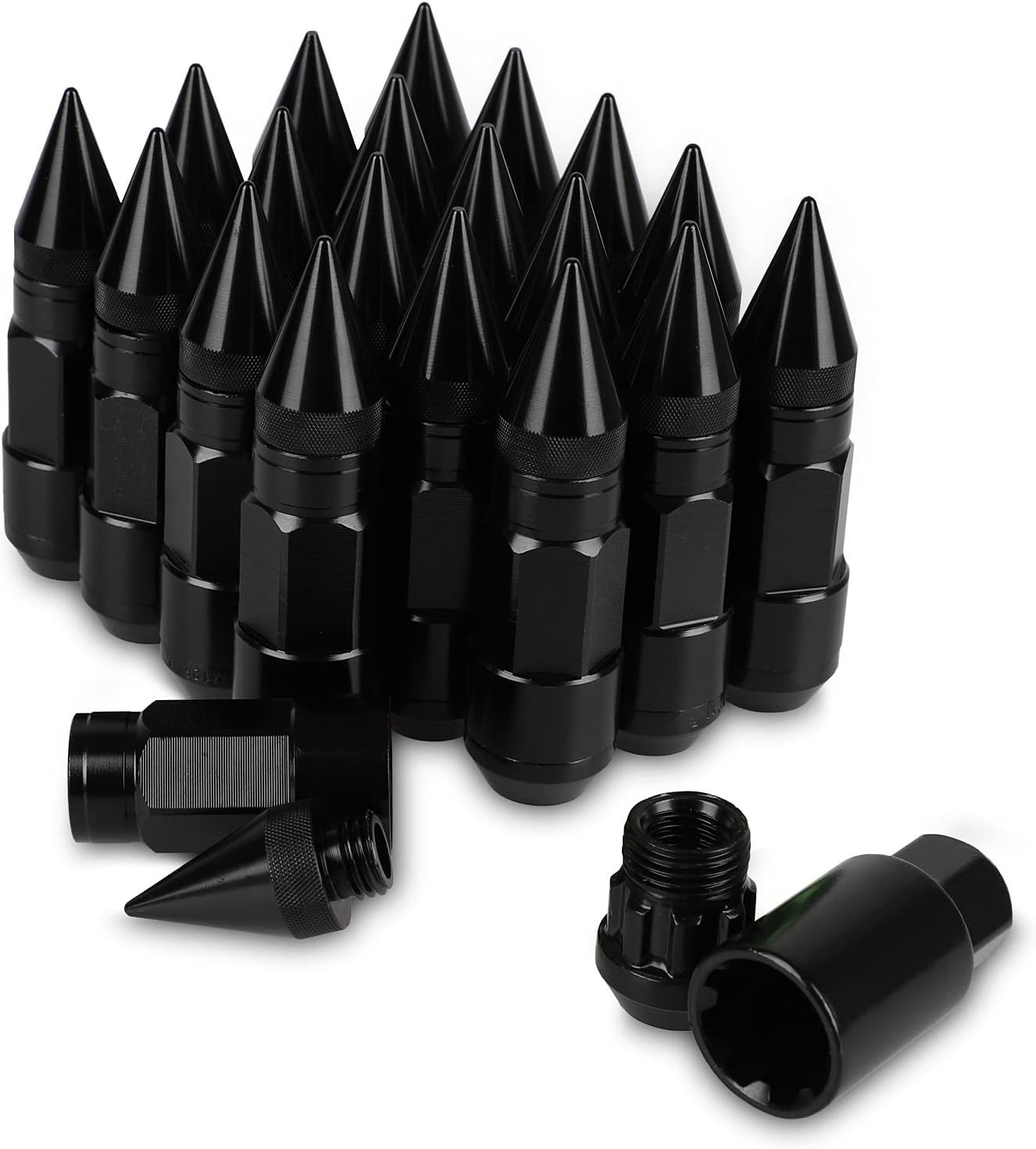 20Pcs Anti Theft Spikes Lug Nuts Extended Tuner Wheel Lock M12X1.5+Socket (Black)