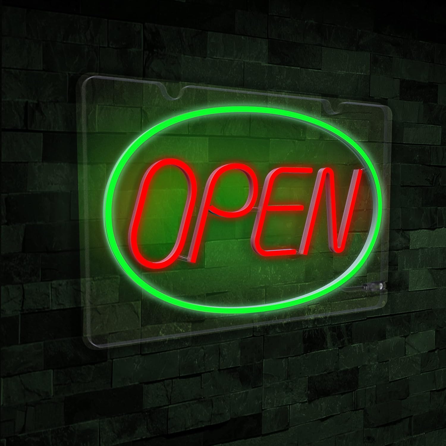Neon Open Sign-11*16 Inch Open Signs for Business with Remote Control and Multiple Flashing Modes, Oval Open Sign Led for Restaurant, Coffee, Bar, Salon and Retail Shop-Green & Red Pack of 2