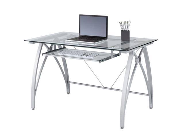 Realspace Vista 48x22W Glass Computer Desk, Silver