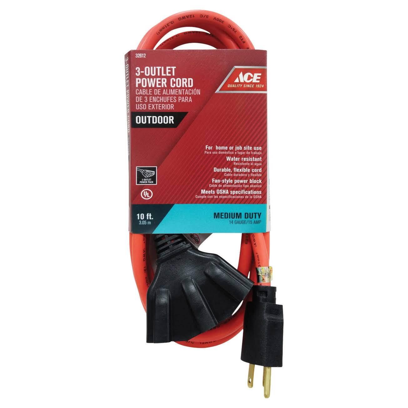 Ace Indoor and Outdoor 10 ft. L Orange Triple Outlet Cord 14/3 SJTW