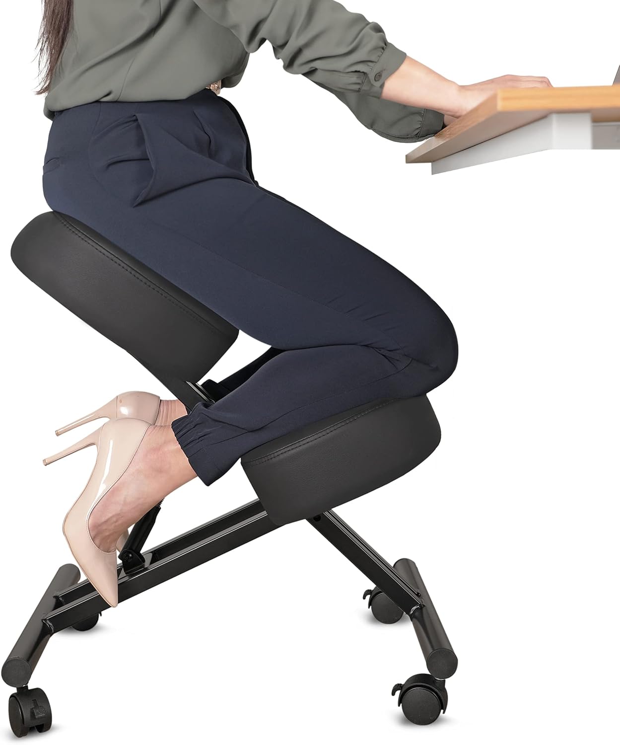 Ergonomic Kneeling Chair Home Office Chairs Thick Cushion Pad Flexible Seating Rolling Adjustable Work Desk Stool Improve Posture Now & Neck Pain - Comfortable Knees and Straight Back