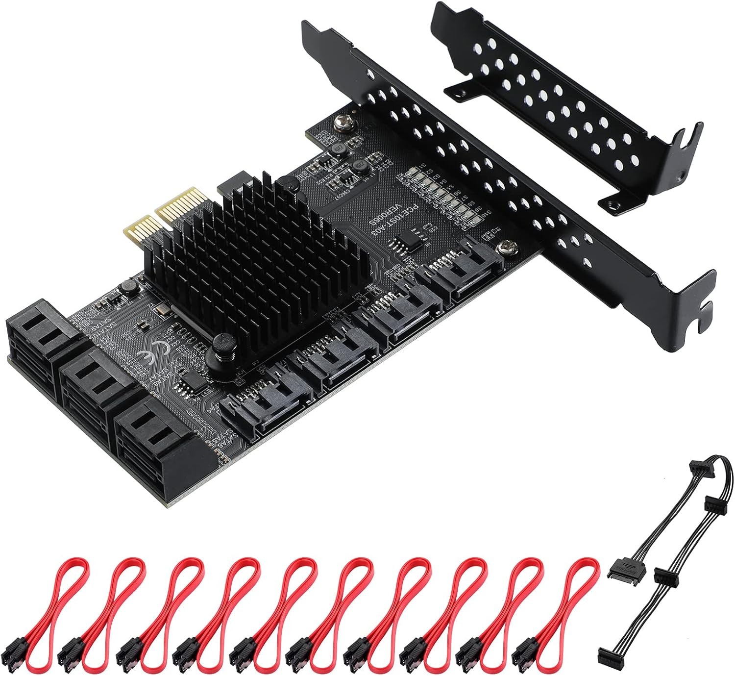 MZHOU PCIe SATA Card 6 Ports, with 6 SATA Cables and Low Profile Bracket, 6 Gbps 1X SATA 3.0 PCIe Card,Support 6 SATA 3.0 Devices（ASM1166 Chip）