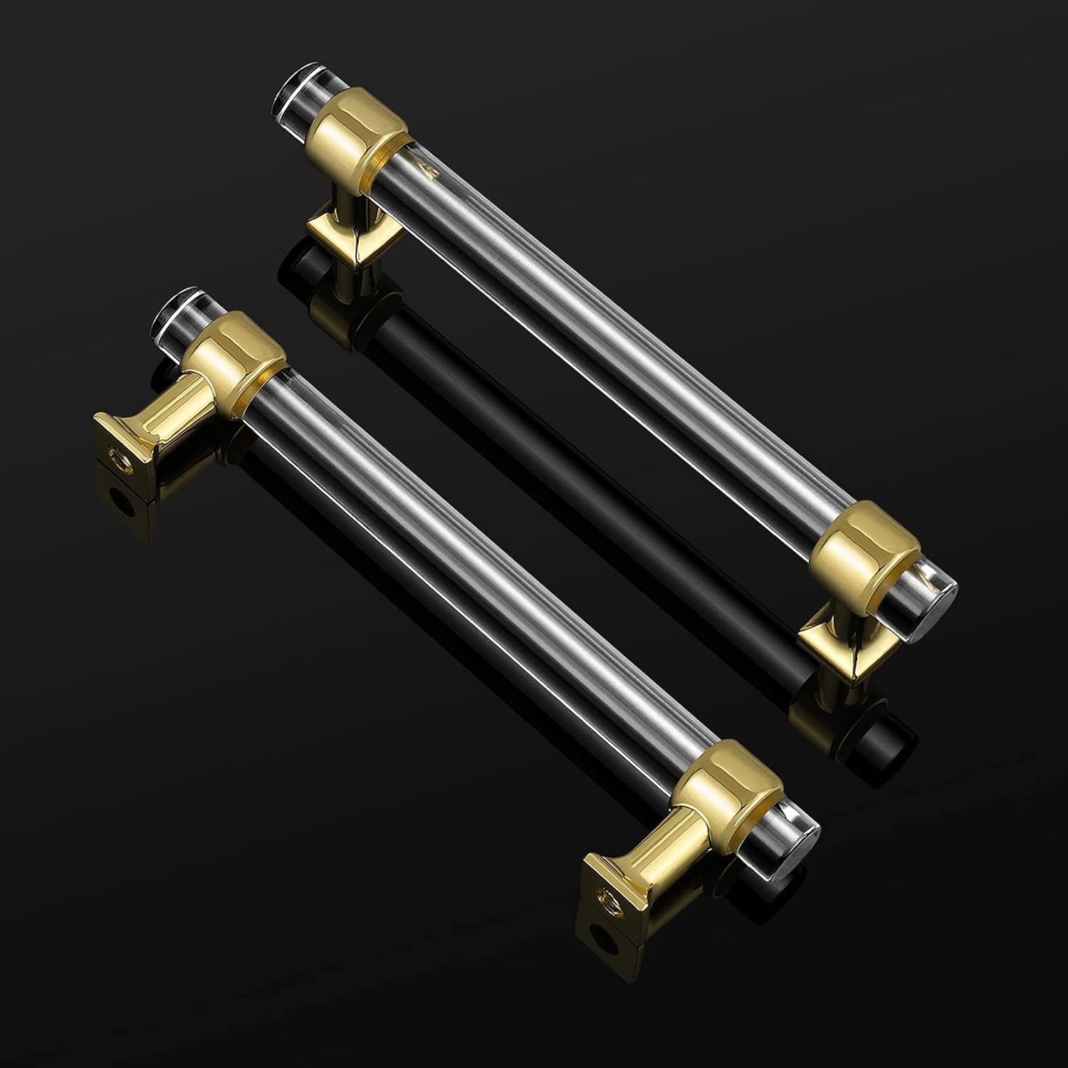 10 Pack Gold Base Crystal Cabinet Pull Handles 5''Hole Spacing Clear Crystal Drawer Pulls Bar Shape Kitchen Bedroom Bathroom Hardware Knobs and Pulls Pack of 2