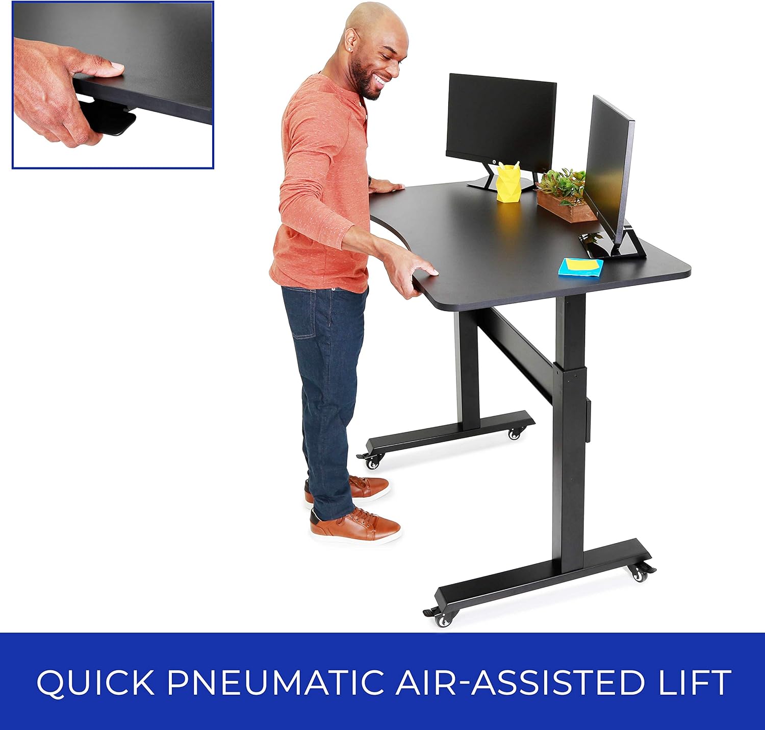 Stand Steady Tranzendesk | Pneumatic Standing Desk with Detachable Wheels| Height Adjustable Sit to Stand Workstation | Modern Ergonomic Stand Up Desk for Home & Office (48 Inch / Black)