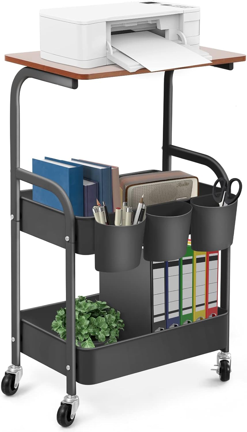 LEZIOA Mobile Printer Stand, 3 Tier Small Printer Table for Home Office Small Space, Multipurpose White Rolling Printer Cart with Wheels