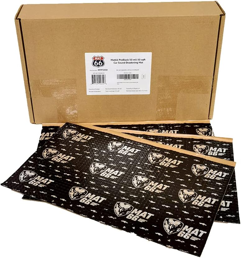 MAT66 ProBlack 50 mil 50 sqft Car Sound Deadening Mat, Butyl Automotive Sound Deadener, Vehicle Audio Sound Insulation and Dampening Material Pack of 2