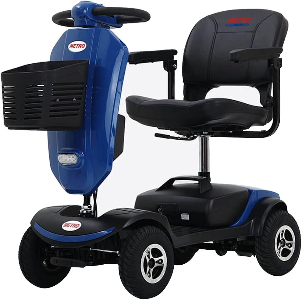 METRO MOBILITY 4 Wheel Automatic Electric Folding Mobility Scooter for Seniors Adults with 9 Inch Big Pneumatic Tires Compact for Travel(Plus RED)