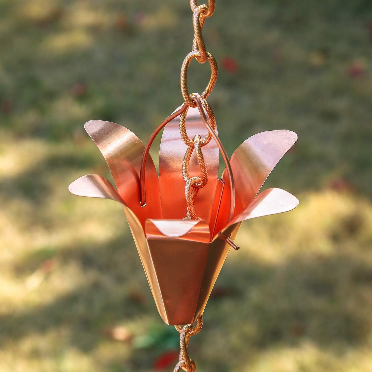 Topadorn Pure Copper Lily Rain Chains Decorative Rain Chain Bell Decor, 8-1/2 Length Pack of 2