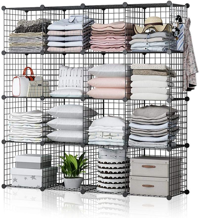 YOZO Wire Cube Storage Metal Closet Wardrobe Room Organizaion armoire Pantry Cabinet Book Shelf Organizer Rack MultiFuncation Cubby Shelving Unit, 8 Cubes, Black Pack of 2