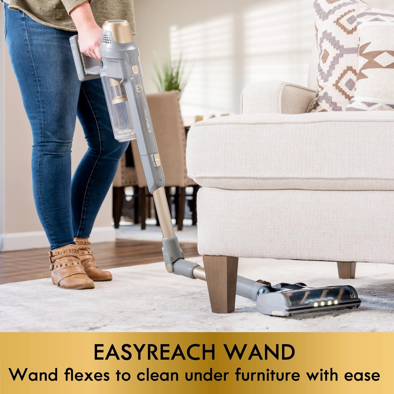 Kenmore DS4095 21.6V Cordless Stick Vacuum Lightweight Cleaner with 2-Speed Power Control, LED Headlight, Converts to Handheld for Hardwood Floors, Carpet & Pet Hair, Brushless w/EasyReach Wand, Gold