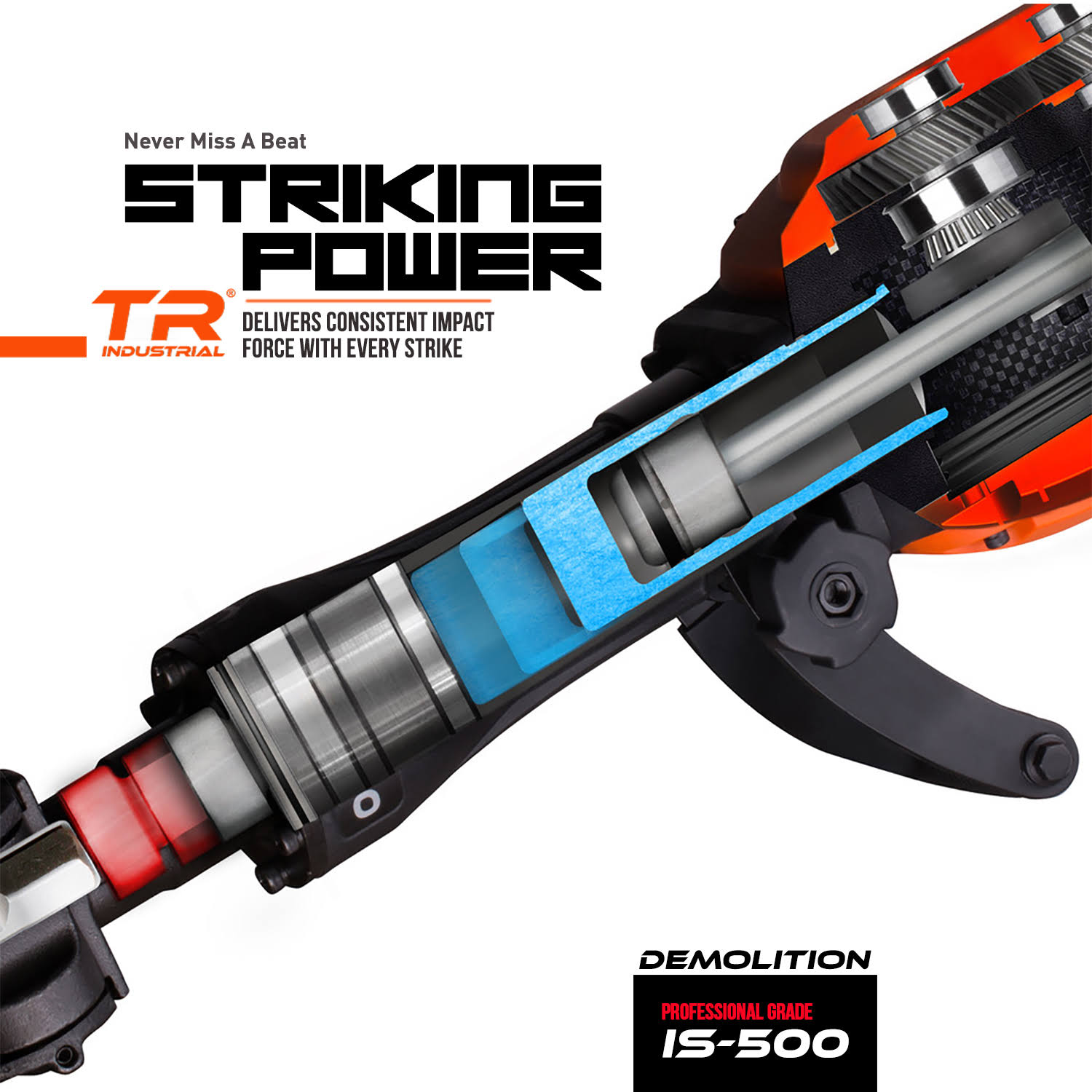 TR Industrial IS-500 15 Amp 42-Pound Demolition Jack Hammer with Anti-Vibration Design