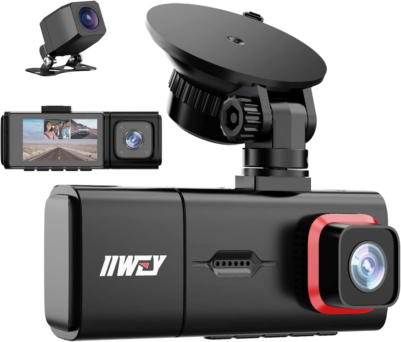 3 Channel Dash Cam, iiwey Full HD 1080P Front and Rear Inside Three Way Dash Camera for Cars, IR Night Vision, 2.45 Inch IPS Screen, 24H Parking Monitor, Motion Detection for Taxi Driver Pack of 2