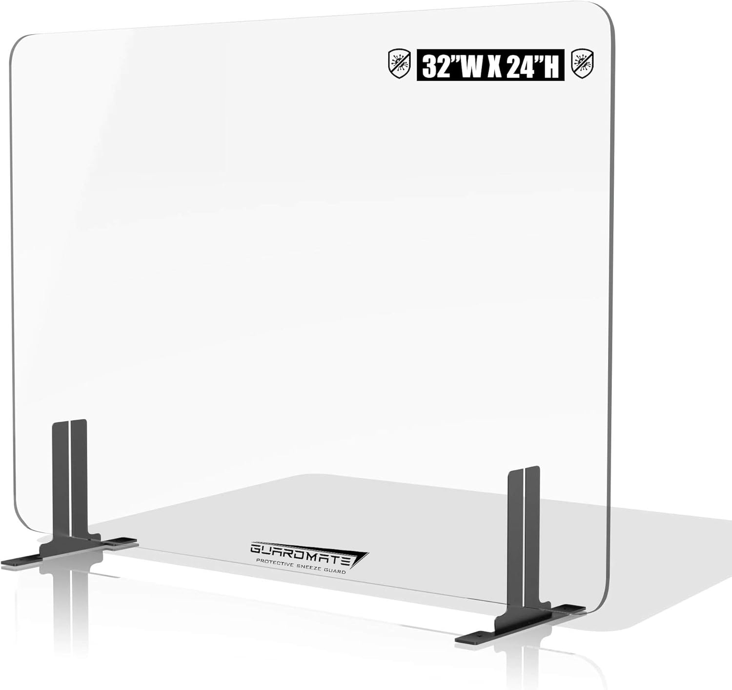 GUARDMATE | Premium Plexiglass Shield Commercial Grade Sneeze Guard | Acrylic Divider Portable Plastic Barrier Shield Reception Desk Cashier Checkout Counter (32