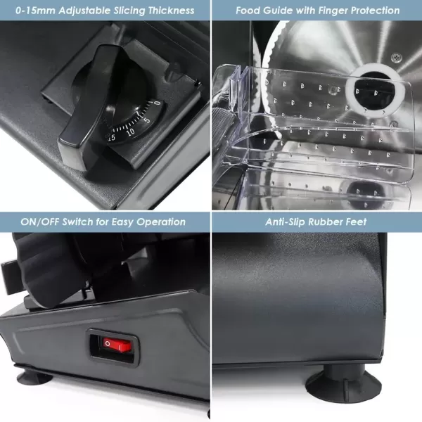 Food Prep EMT-625B# Ultimate Precision Electric Deli Food Meat Slicer Removable Stainless Steel Blade, Adjustable Thickness, Ideal for Cold Cuts, Hard Cheese, Vegetables & Bread, 7.5&rdquo;, Black(Graphite Black)