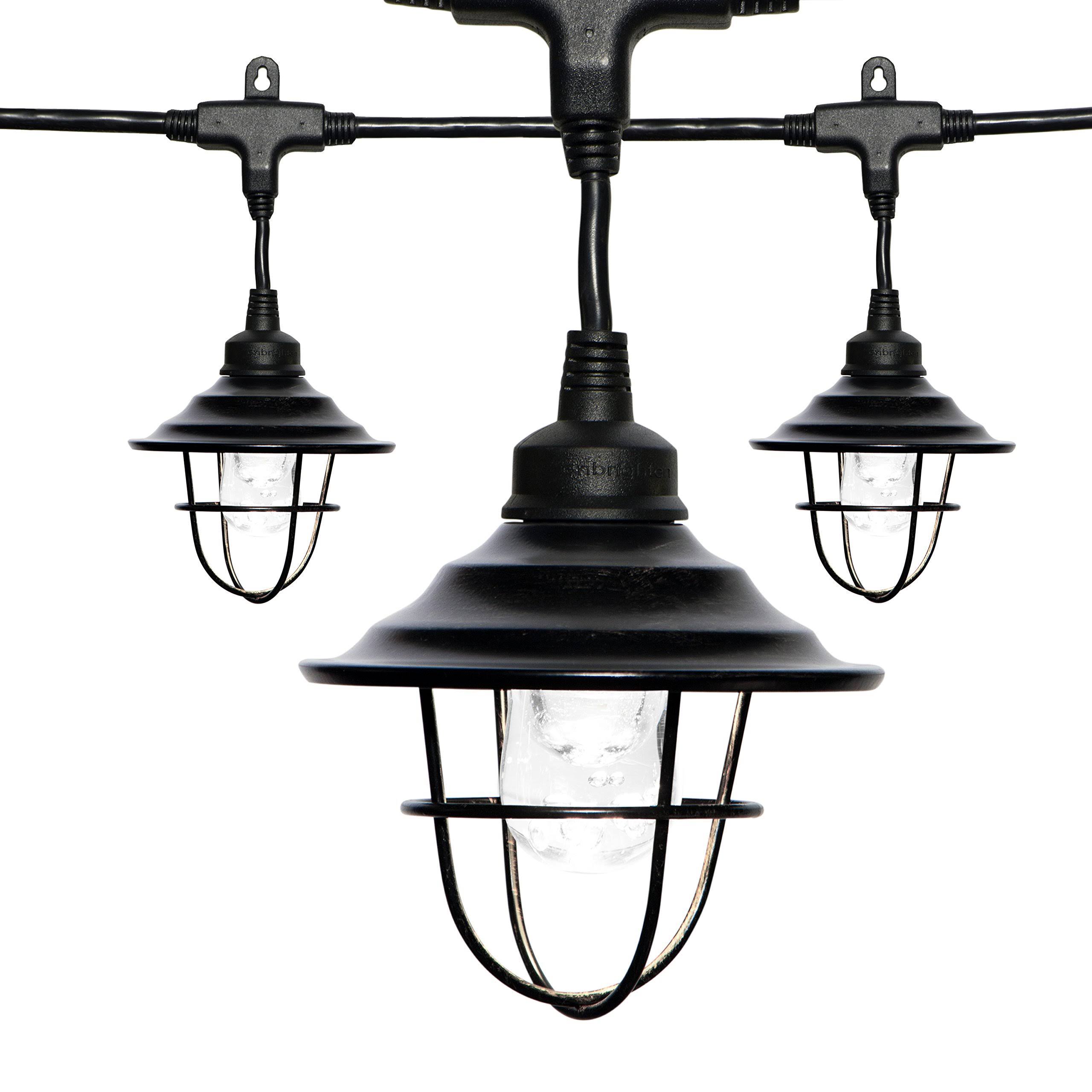 Enbrighten Light Bundle - Classic LED Cafe Lights (24 Bulbs, 48 ft. Black Cord) and 24 Oil-Rubbed Bronze Cage Light Shades