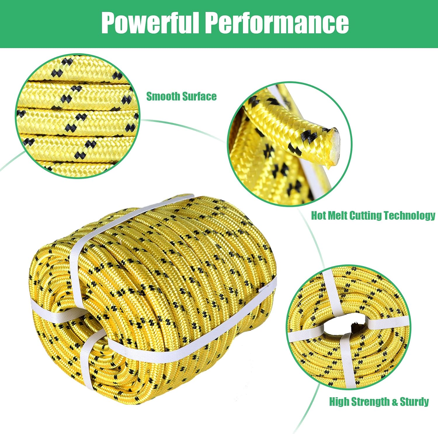 elfinrm 1/2 Inch by 100 Feet Double Braid Polyester Arborist Rigging Rope, Tree Rigging Line Utility Rope Nylon Pulling Rope on Your Farm, Boat, Ranch, Construction Site(Yellow) Pack of 2