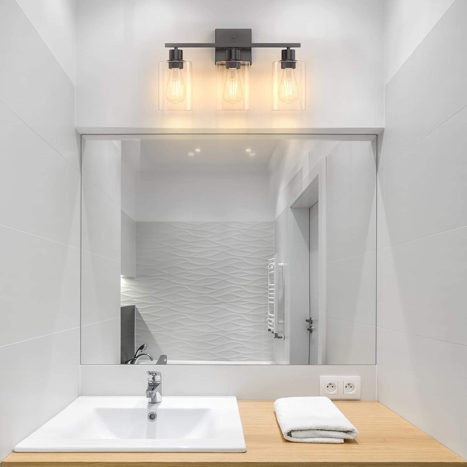 Danshinro Bathroom Black Wall Sconce,Modern Black Vanity Light- UL Certified 3 Light Bathroom Vanity Light Wall Mounted,Matte Black Bathroom Light Fixture,18 inch Modern Bathroom Lights Over Mirror