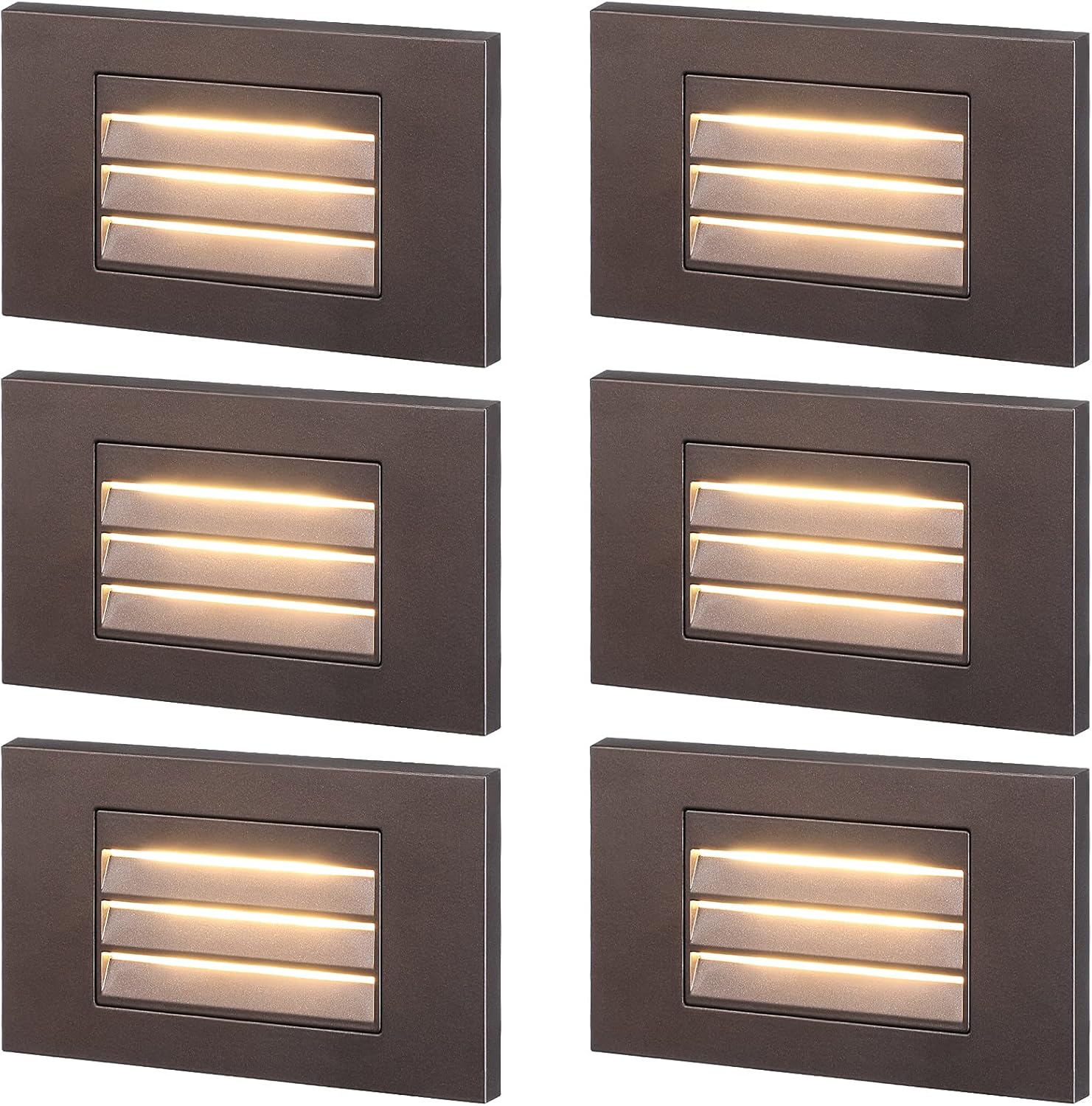 LEONLITE 120V LED Step Lights, Landscape Louvered Stairway Light, 5W 170lm, 5%-100% Dimmable, 3000K Warm White, CRI90, ETL Listed, White, Pack of 6