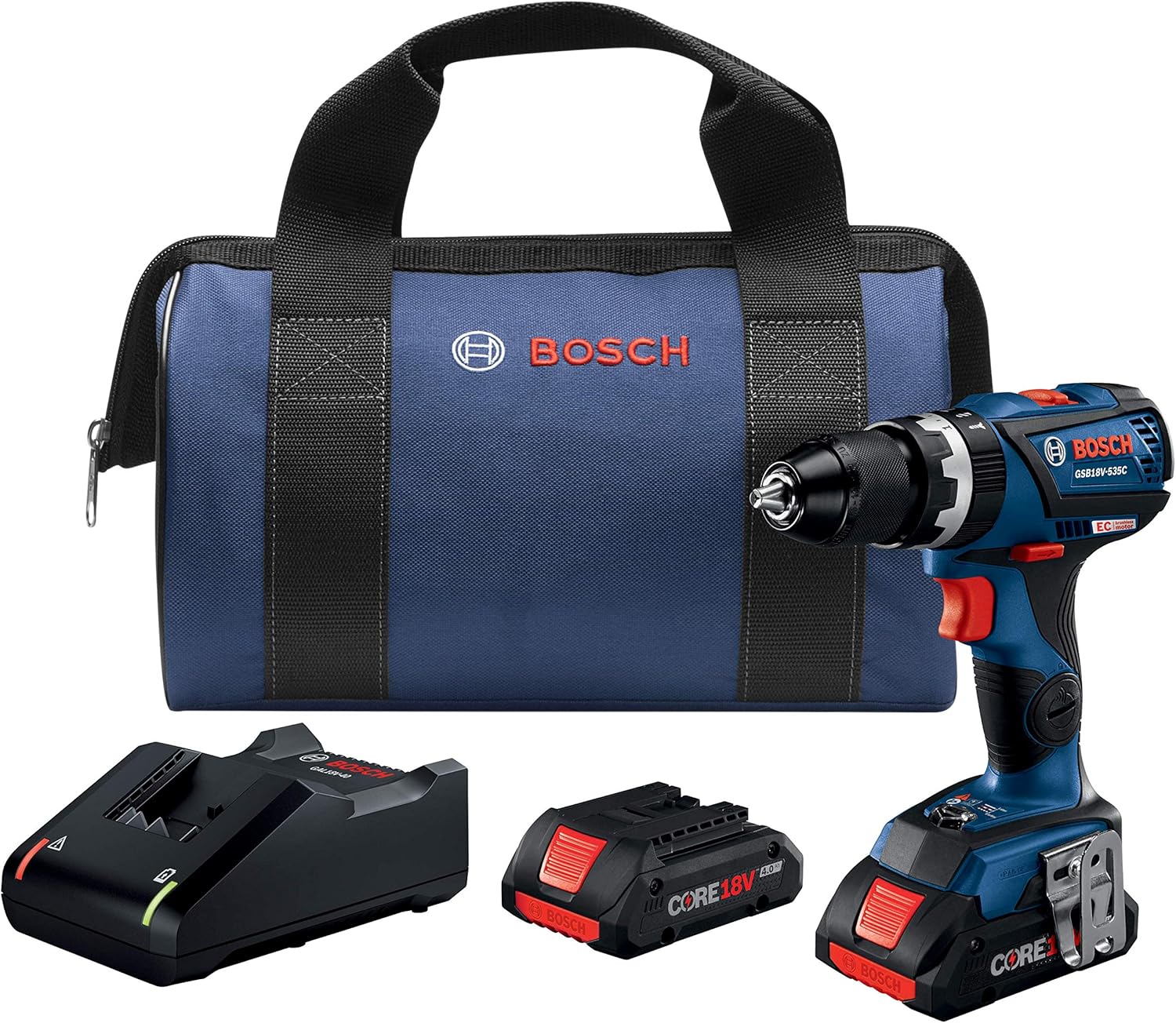 BOSCH GSB18V-535CB25 18V EC Brushless Connected-Ready Compact Tough 1/2 In. Hammer Drill/Driver Kit with (2) CORE18V 4.0 Ah Compact Batteries