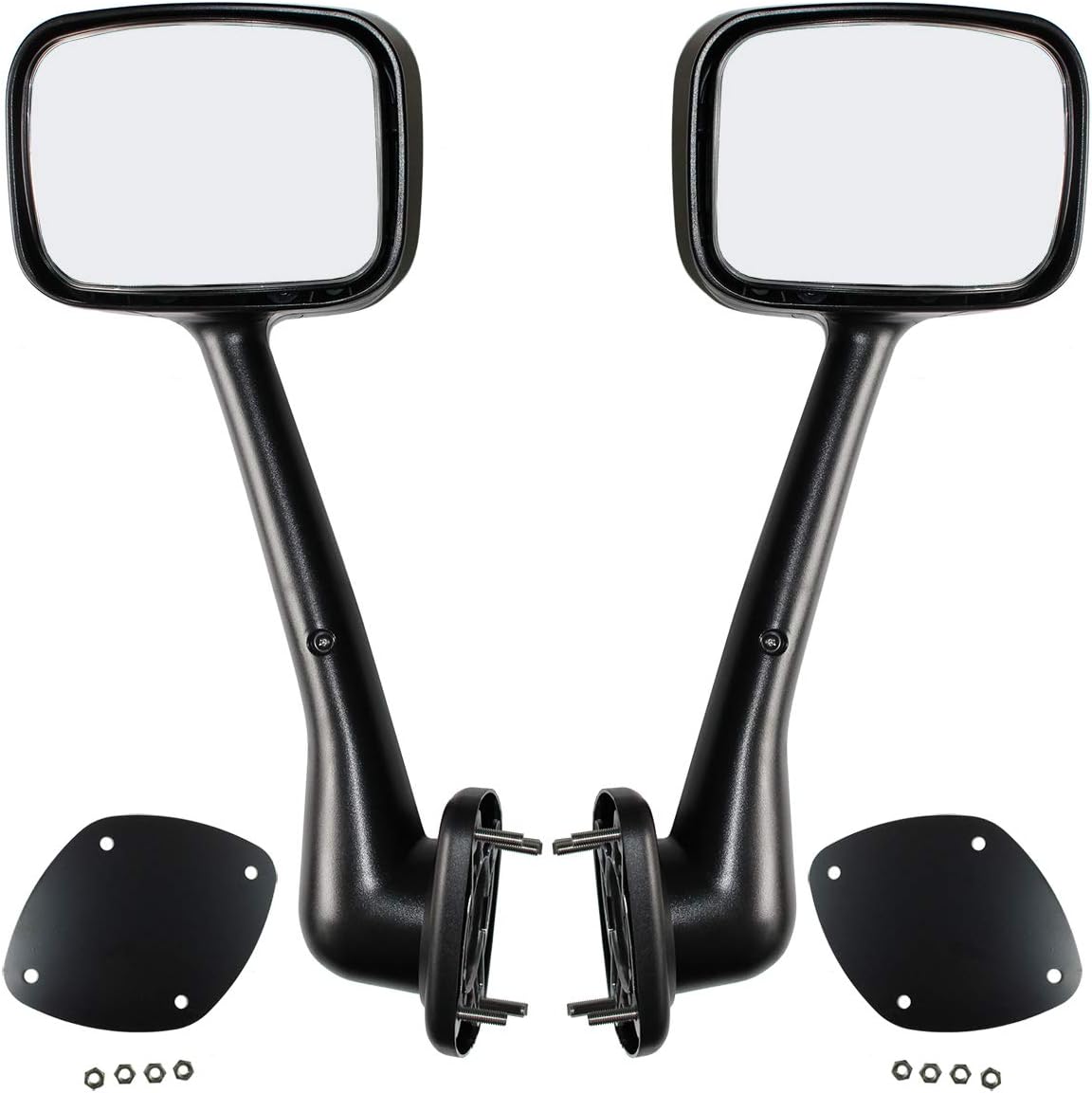 Hood Mirror Black - Driver & Passenger Side with Mounting Kits (Fit: Freightliner Cascadia)