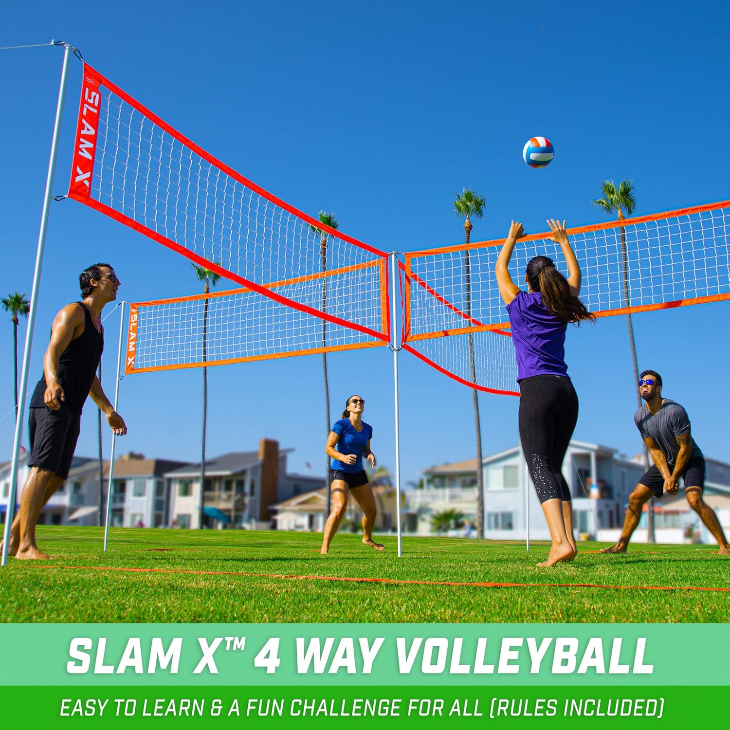 GoSports Slam X 4 Way Volleyball Game Set - Ultimate Backyard & Beach Game for Kids and Adults