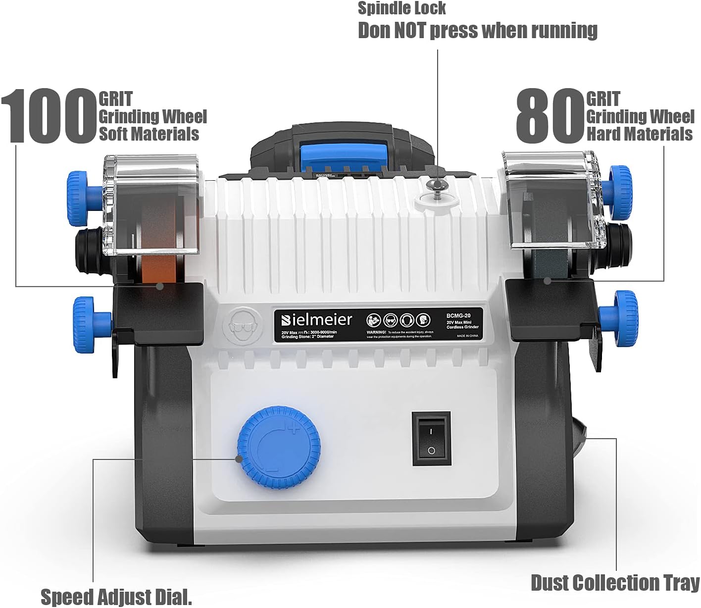 Bielmeier Cordless Mini Bench Grinder, 20V Max 2 inch Grinders Power Tools Grinder, Adjustable Speed Polishing Machine with Grinding Wheel for Jewelry Making, Shop, Metal, DIY