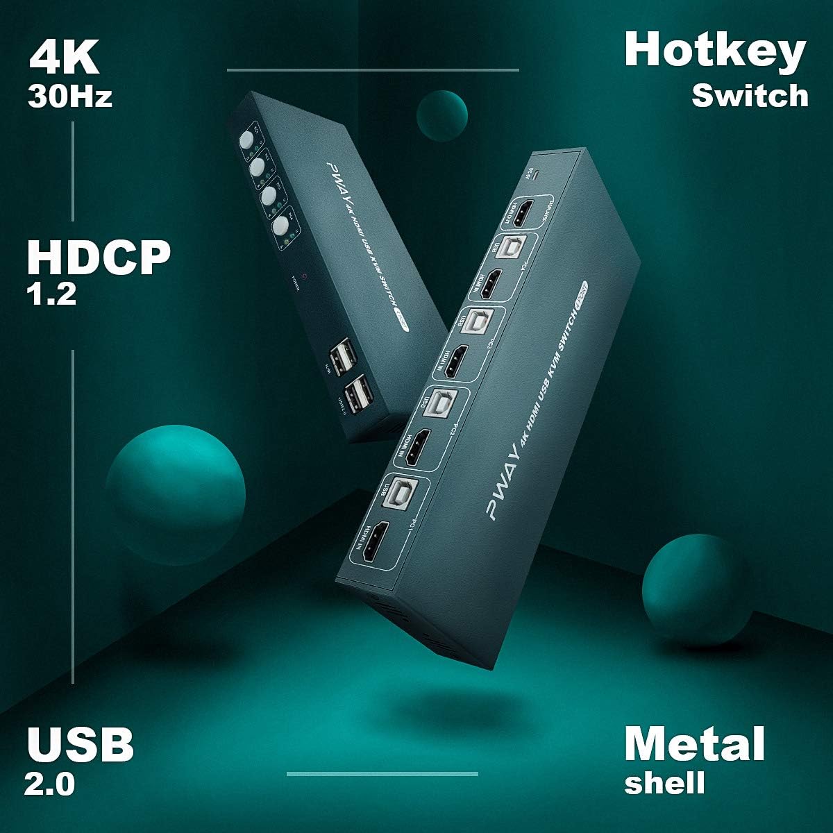 4x1 HDMI KVM Switch 4 Port Ultra HD 4K@30Hz, USB 2.0, HDCP 1.2, No Power Adapter Required, Support Wireless Input Device and Hotkey Switch, with 4 HDMI and USB Cables Pack of 2