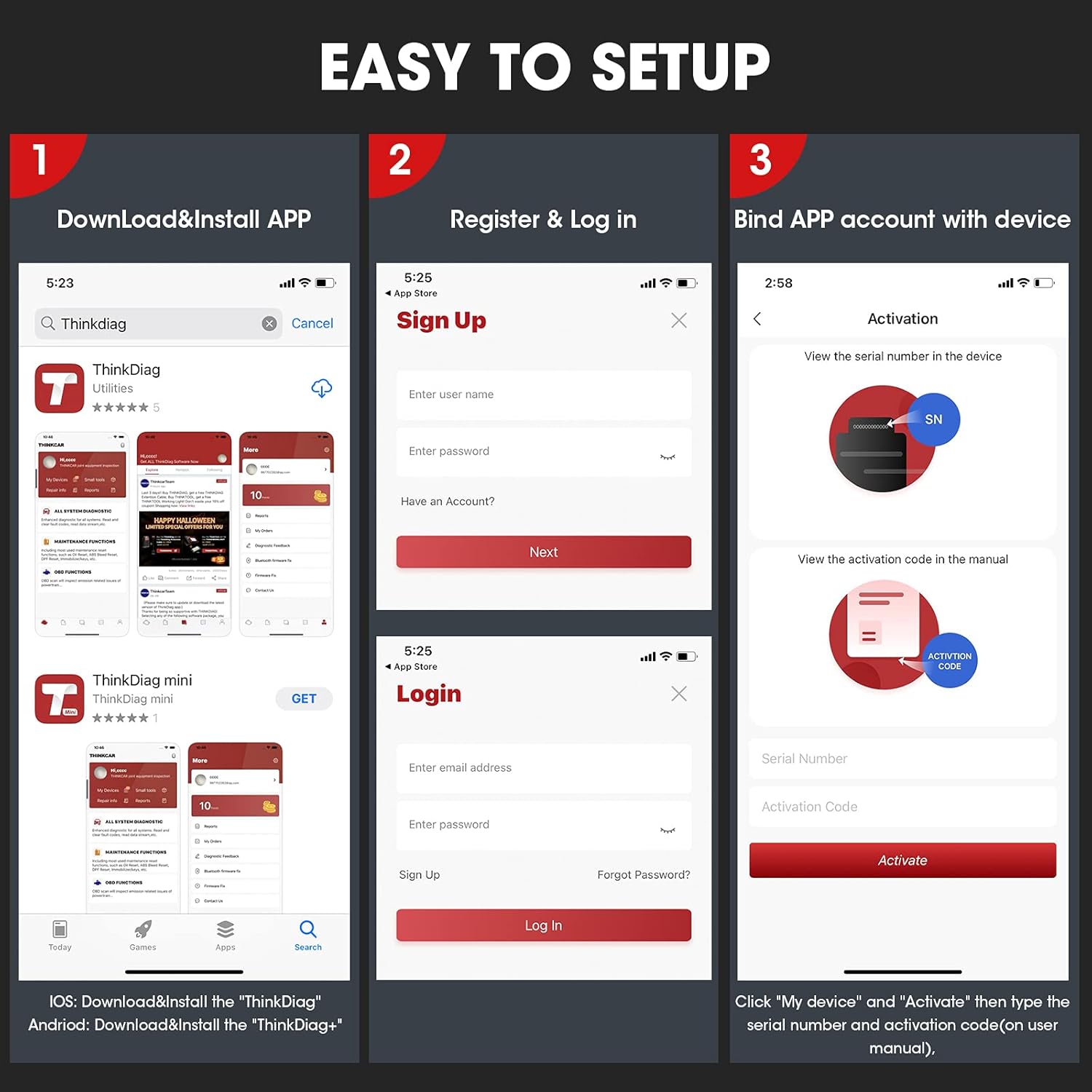 ThinkDiag BD6 OBD2 Scanner Bluetooth, Pro OBDII Scan Tool for iOS & Android, Check Engine Light Code Reader with ABS/DPF/BMS Maintenance, Auto Scanner for Car ABS SRS TPMS BCM ECM Transmission System Pack of 2