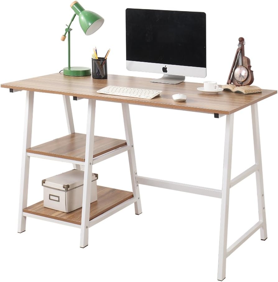 SogesPower 47 inch Computer Desk Desk with Storage Shelves Laptop Table PC Desk Ladder Desk for Home Office Student Writing Desk, Black, SPWK-Tplus-120BK