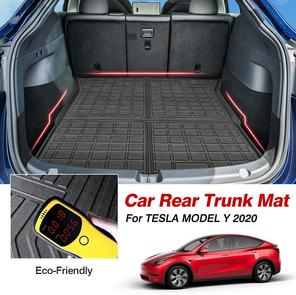 Aiqiying Cargo Liners，Black Heavy Duty Rubber Waterproof Rear Cargo Tray Trunk Floor Mat Protector Compatible with Tesla Model Y 2020 2021