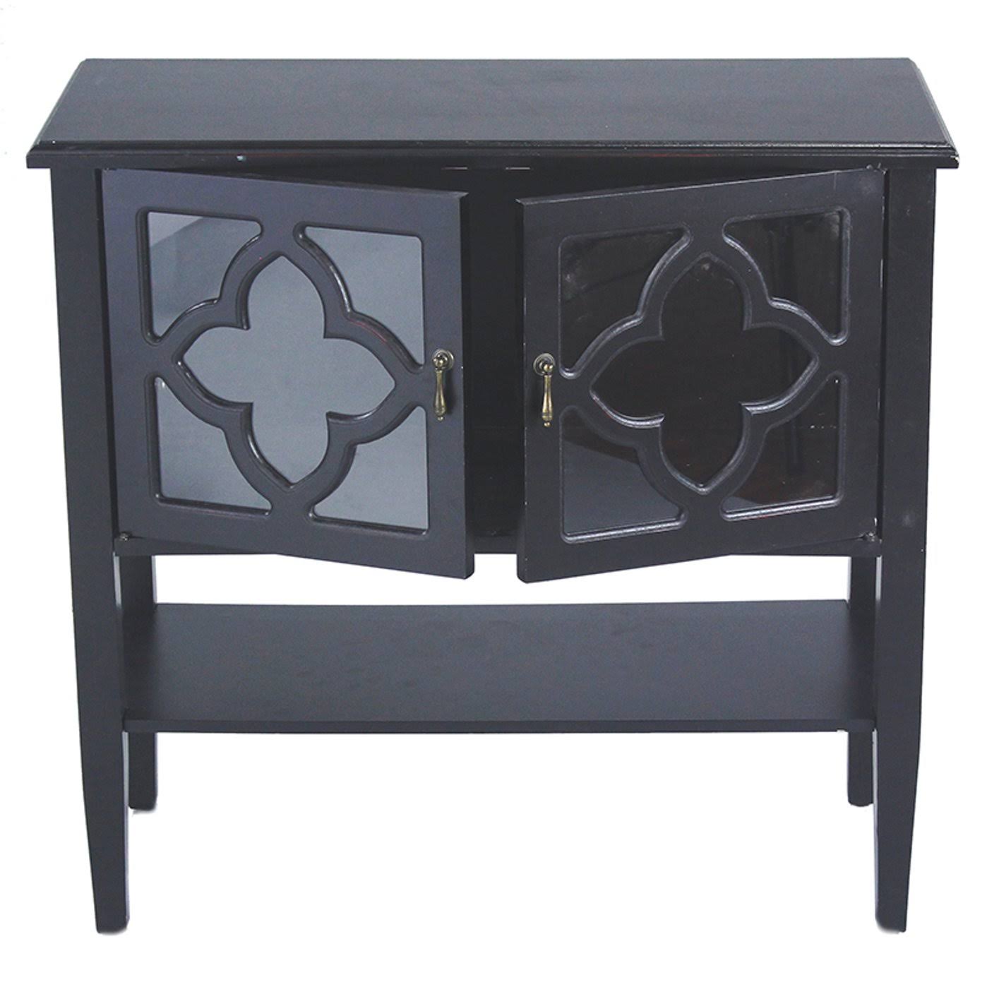 Black Wood Clear Glass Console Cabinet with 2 Doors and A Shelf