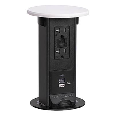 Lew Electric PUR20-RWT-GFI-2USB-AC-QI Pop-Up Countertop Box - Wireless Charging - 20 Amp GFI Duplex Receptacle - 2 USB A/C Charg