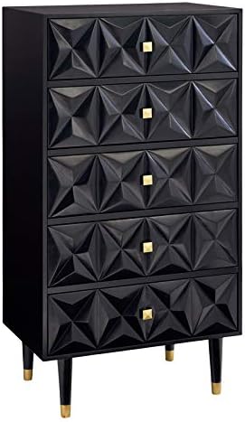 Linon Alick Wood Five Drawer Geo Texture Chest in Black