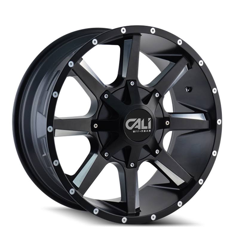 Cali Off-Road 9100-22237M Busted 9100 Satin Black | Milled Spokes 22x12 6x135 | 6x139.7 -44mm 108.0Mm Wheel