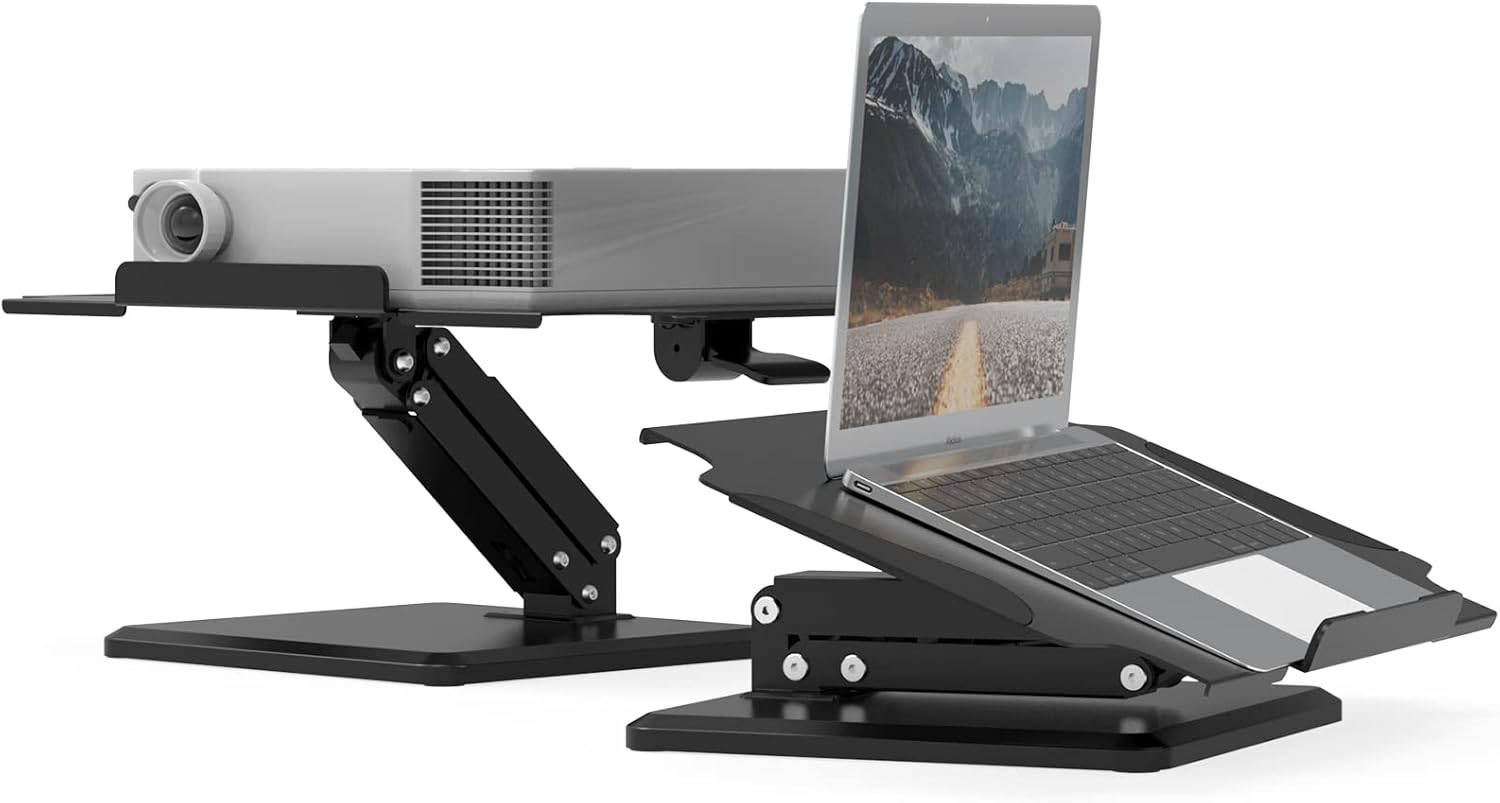 JOY worker Standing Laptop Desk Converter, Aluminum Height Adjustable Laptop Desk Stand, Ergonomic Pneumatic Sit Stand Laptop Riser, Foldable Computer Stand Holder fits Laptops Up to 17 Inch, Black Pack of 2