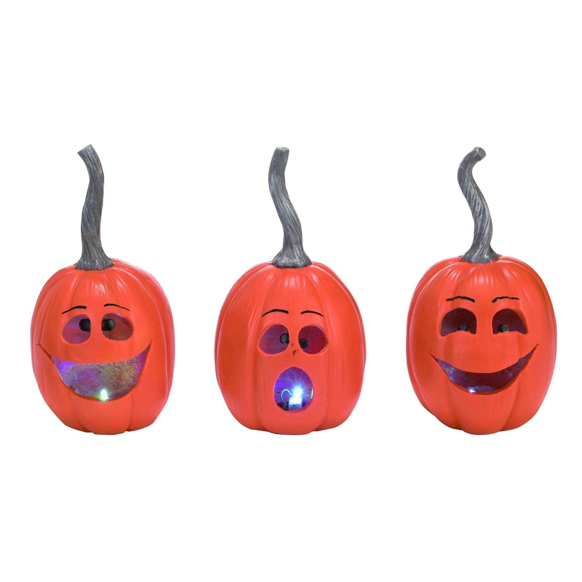 Transpac 9x22 Orange Halloween Resin Light Up Jack-O-Lantern Set of 3
