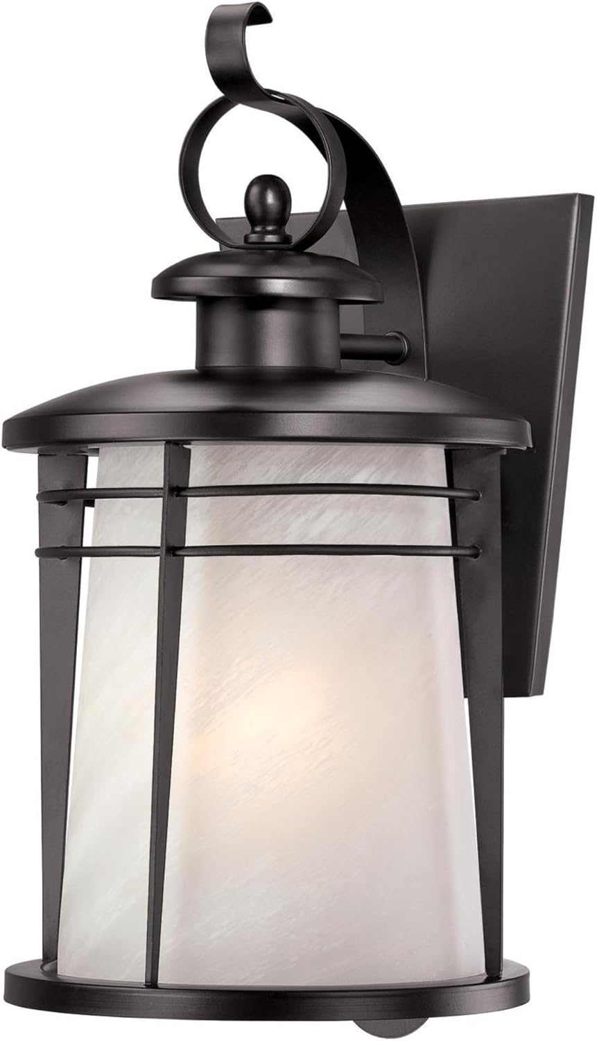Westinghouse Lighting 6674200 Senecaville One-Light Exterior Wall Lantern, Weathered Bronze Finish on Steel with White Alabaster Glass 16 Inch Pack of 2