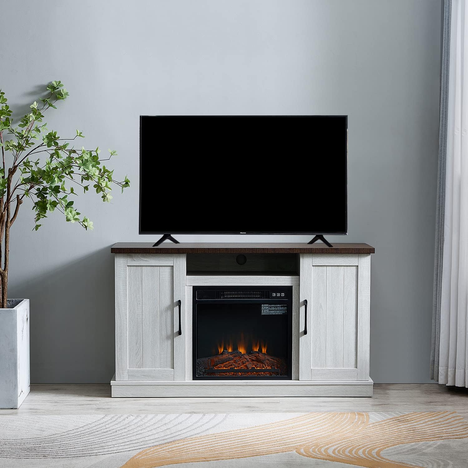 Dacall Farmhouse Barn Door Wood Fireplace Stand for TV's up to 55