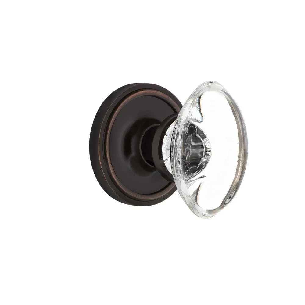 Nostalgic Warehouse 714521 Classic Rosette Privacy Oval Clear Crystal Glass Door Knob, Timeless Bronze