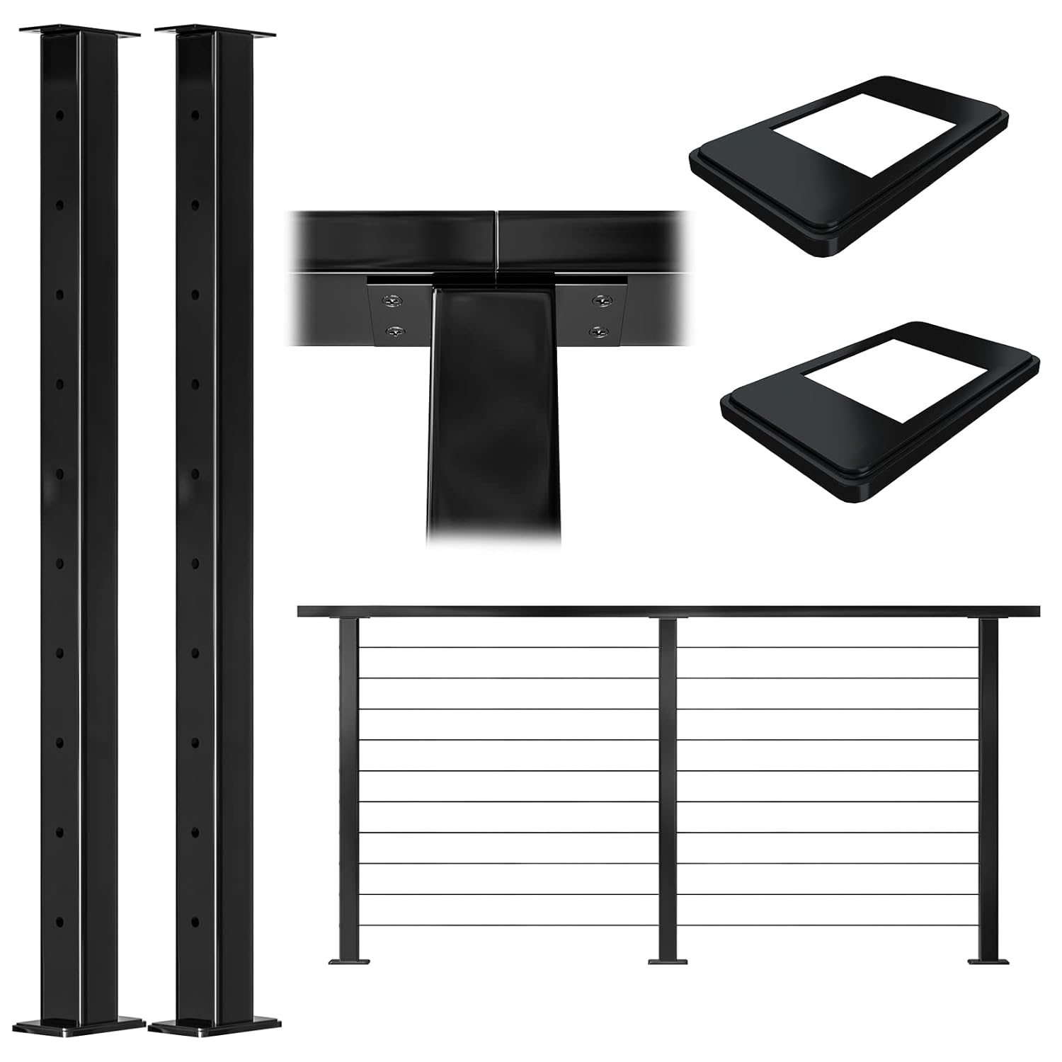 Muzata 2pack Cable Railing Post Square Flat top 36