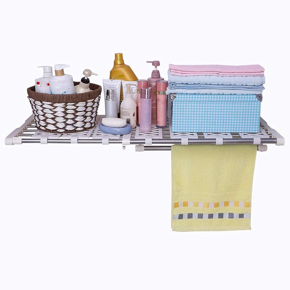 Hershii Tension Shelf Expandable Closet Organizer Adjustable Rod Heavy Duty Hanging Rail Rustproof DIY Storage Rack 4-Bar Extention with Gaskets for Garage Bathroom Kitchen Bedroom Wardrobe Pack of 2