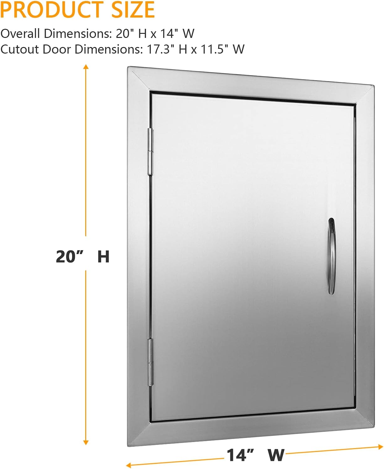 BBQ Future 14W x 20H Inch Outdoor Kithchen Doors, Stainless Steel Single Wall Construction Vertical BBQ Access Door for Outdoor Kitchen Grilling Station or Commercial BBQ Island