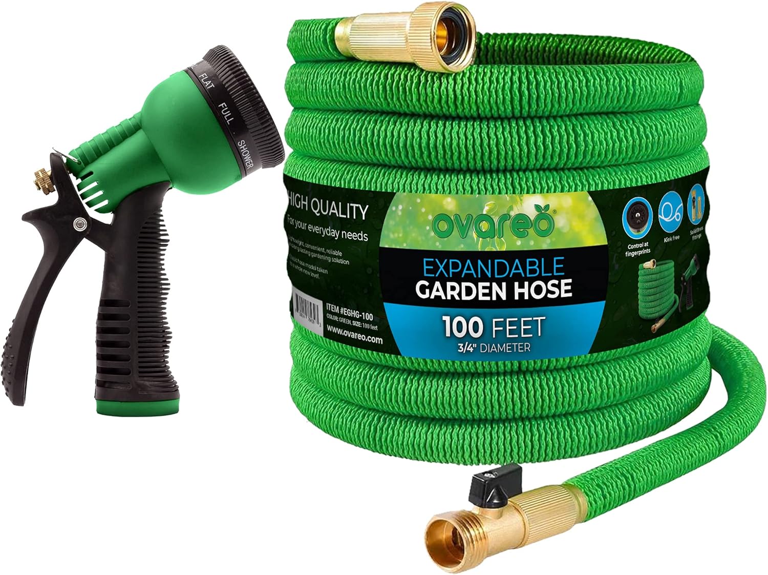 Ovareo Garden Hose, Flexible and Expandable Garden Hoses, Heavy Duty Triple Latex Core with 3/4
