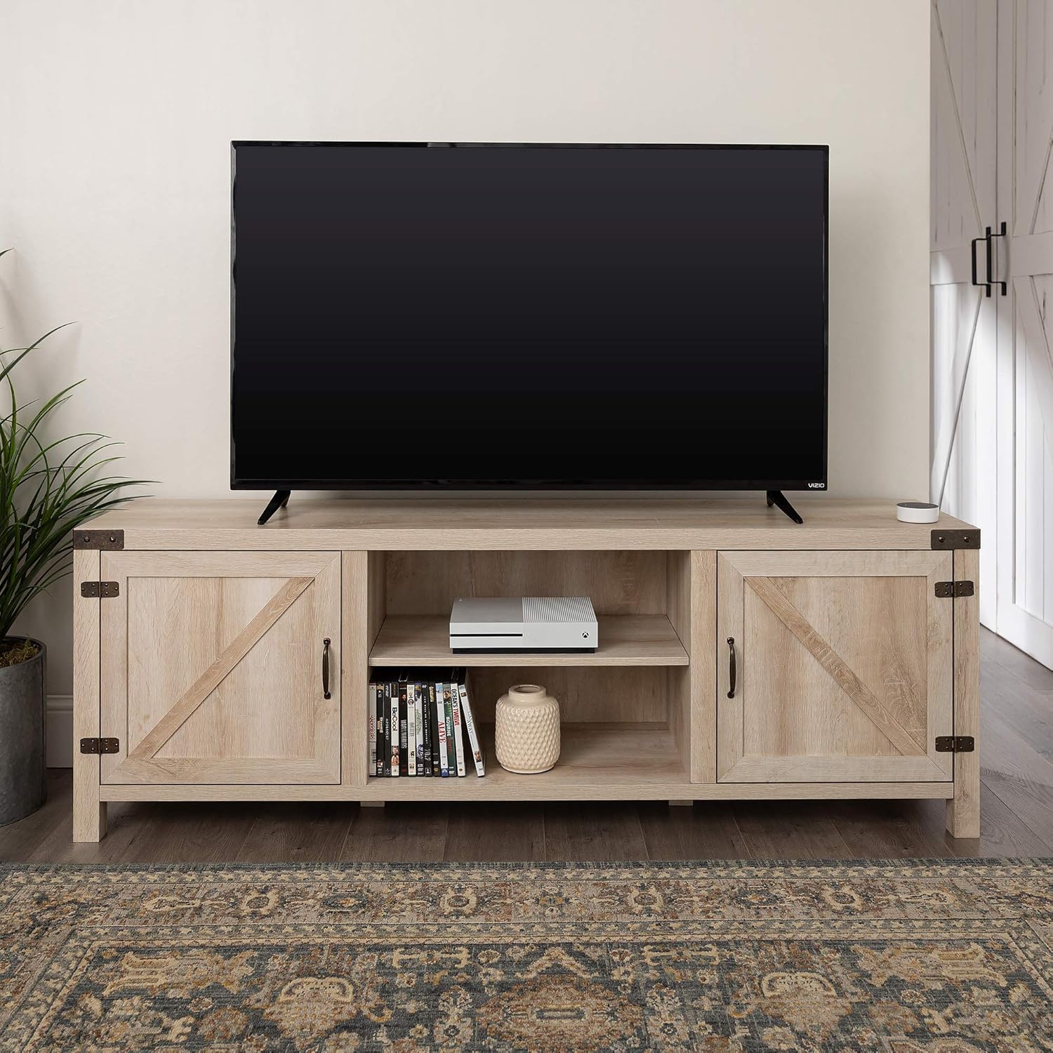 Home Accent Furnishings New 70 Inch Barn Door TV Console with White Oak Finish