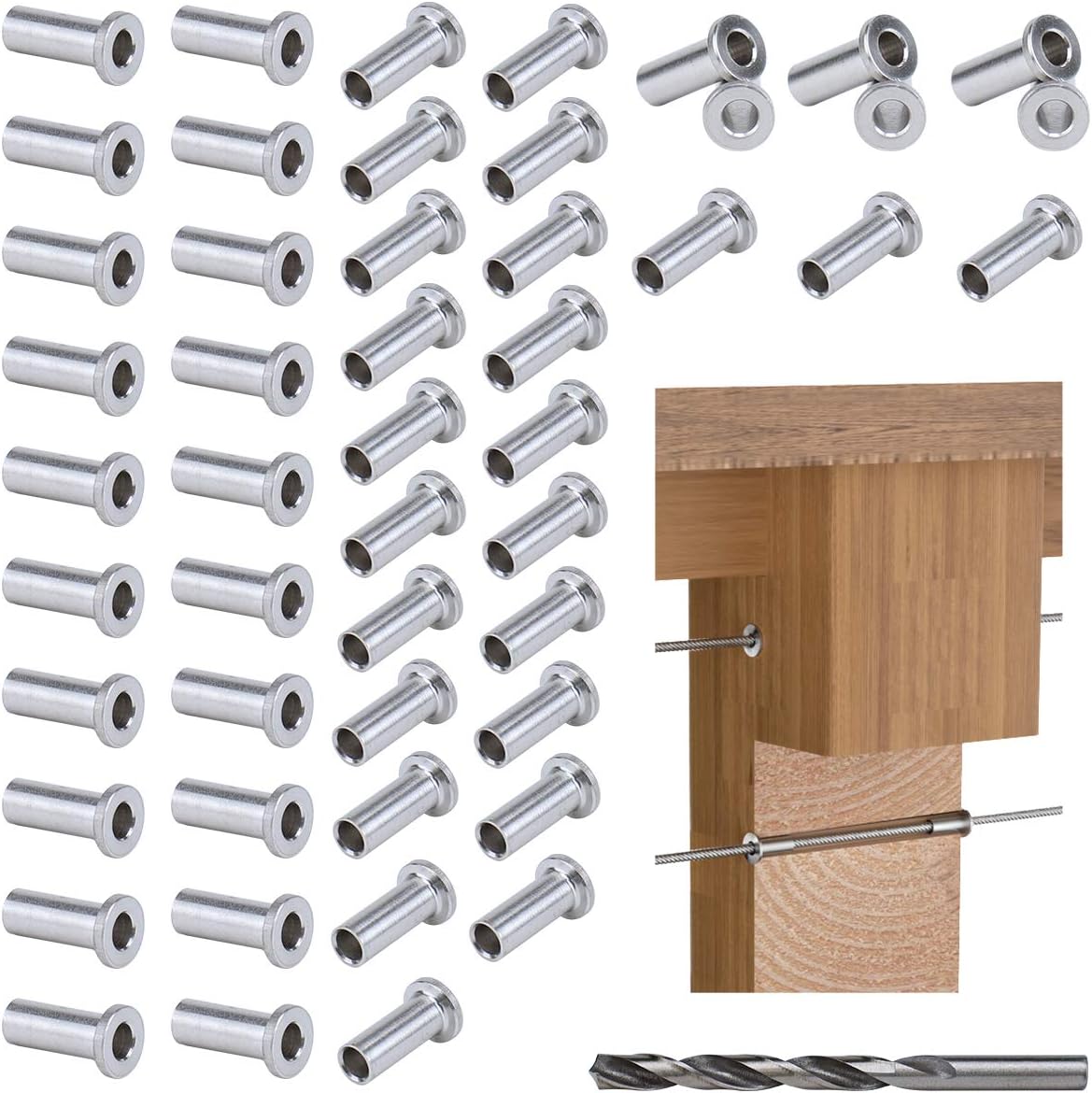 Muzata 50Pack Cable Railing Kit Protective Protector Sleeves Grommet for 1/8